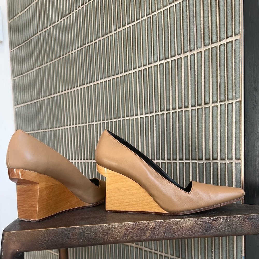 Michelle Mason canalevered wood wedge pumps